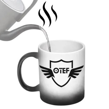 ספל לשתייה חמה עם ציפוי תרמו־רגיש ולוגו OTEF. במצב קר הספל בצבע שחור. בעת חימום הוא משנה את צבעו ללבן, ולוגו OTEF מתגלה על פני השטח. מתאים לקפה, תה ומשקאות חמים נוספים. צורה קלאסית, ידית נוחה לאחיזה.